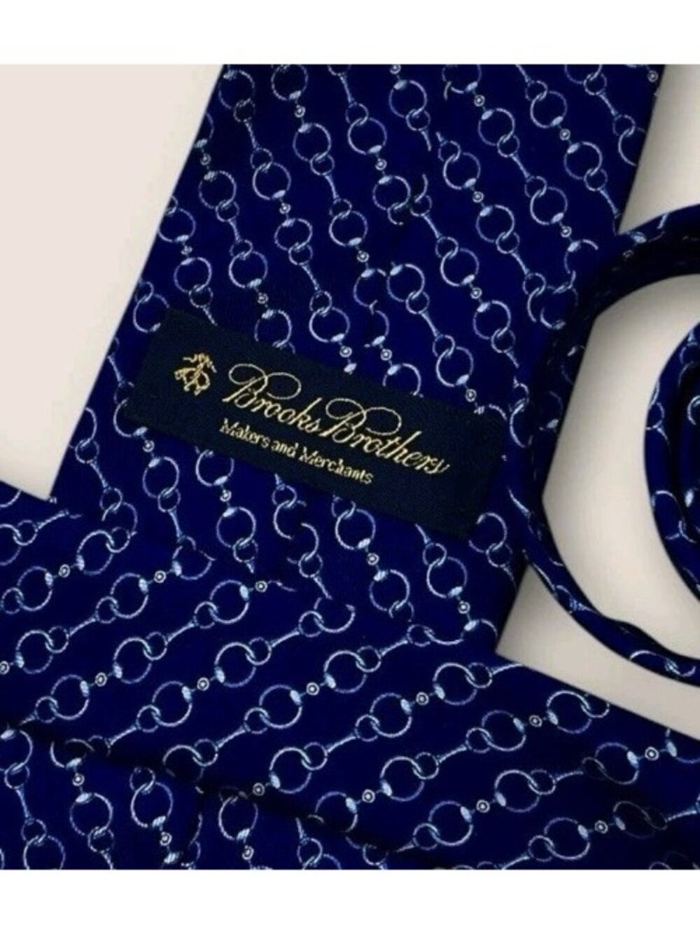 BROOKS BROTHERS Silk Tie USA XL Blue Gray Horse Bit W:3.6" EUC - Picture 2 of 5
